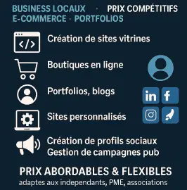 Création de sites web sur mesure – business locaux, e-commerce, portfolios.